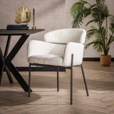 Eetkamerstoelen - Eetkamerstoel Lola Bouclé stof Crème wit met ronde rug en arm - Dimehouse