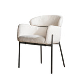 Eetkamerstoelen - Eetkamerstoel Lola Bouclé stof Crème wit met ronde rug en arm - Dimehouse