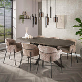 Eetkamerstoelen - Eetkamerstoel Chenille Taupe met ronde rug en arm - Lola - Dimehouse