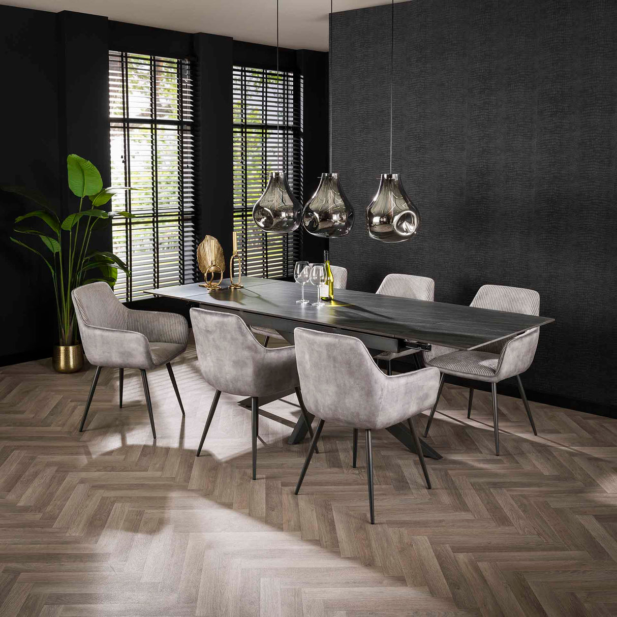 Sedia per sala da pranzo Rivo Rib Rock Argento Seduta Ribbed