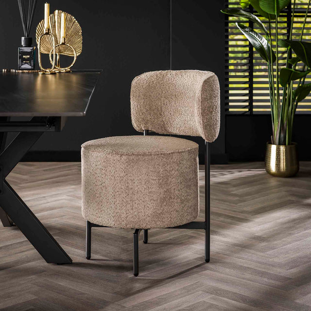 Eetkamerstoelen - Set van 2 eetkamerstoelen Dante Bouclé zand draaibaar - Dimehouse