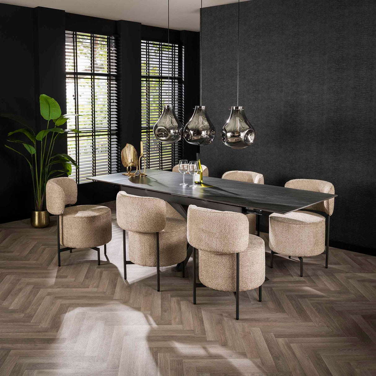 Eetkamerstoelen - Set van 2 eetkamerstoelen Dante Bouclé zand draaibaar - Dimehouse
