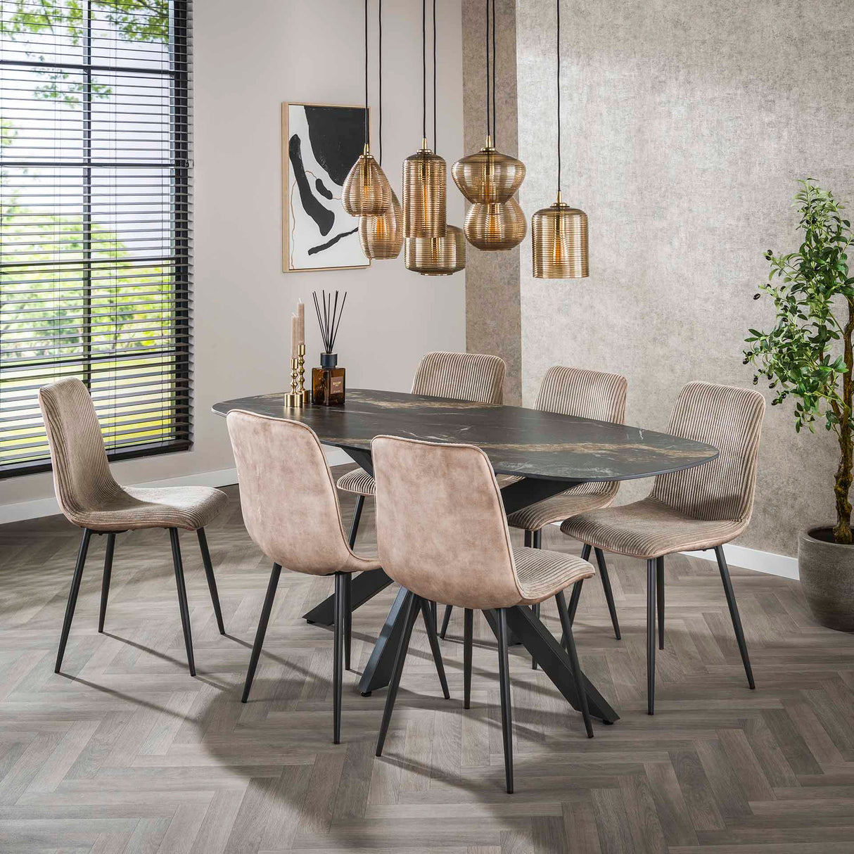 Set di 4 sedie da pranzo Lento Rib Rock sabbia