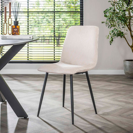 Eetkamerstoelen - Moderne Eetkamerstoel Lento Rib Stof Ivoor Rock - Dimehouse