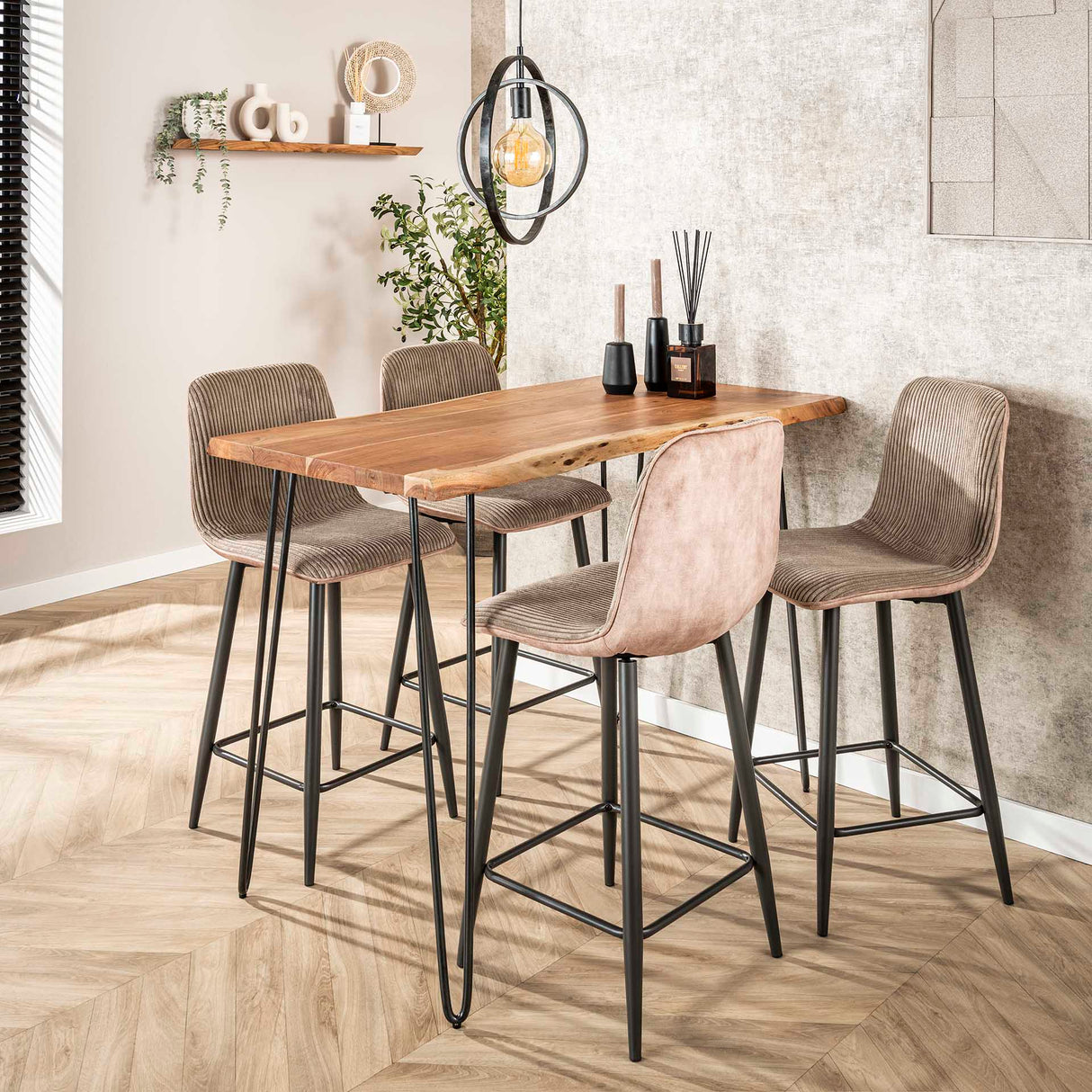 Barkrukken - Moderne Barkruk Lento Rib Rock Stof Zand Ribstructuur - Dimehouse