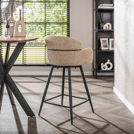 Barkrukken Sienna Bouclé Zand Ronde Rug Draaibaar