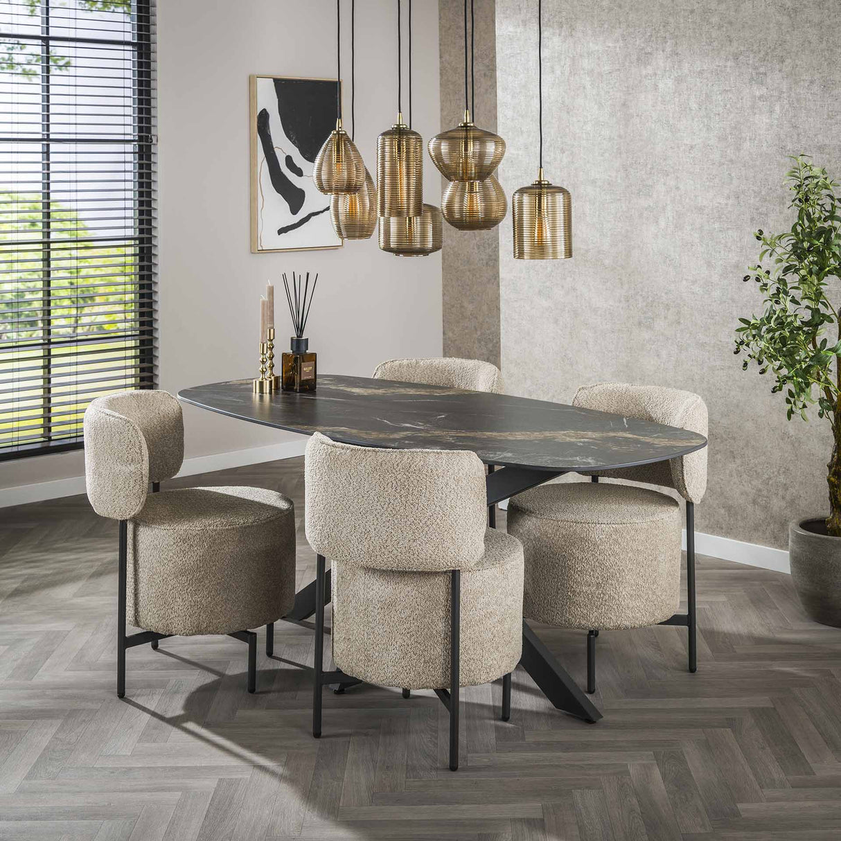 Tavolo da pranzo Dolore 180x90 cm Ovale Danese Effetto Marmo Nero