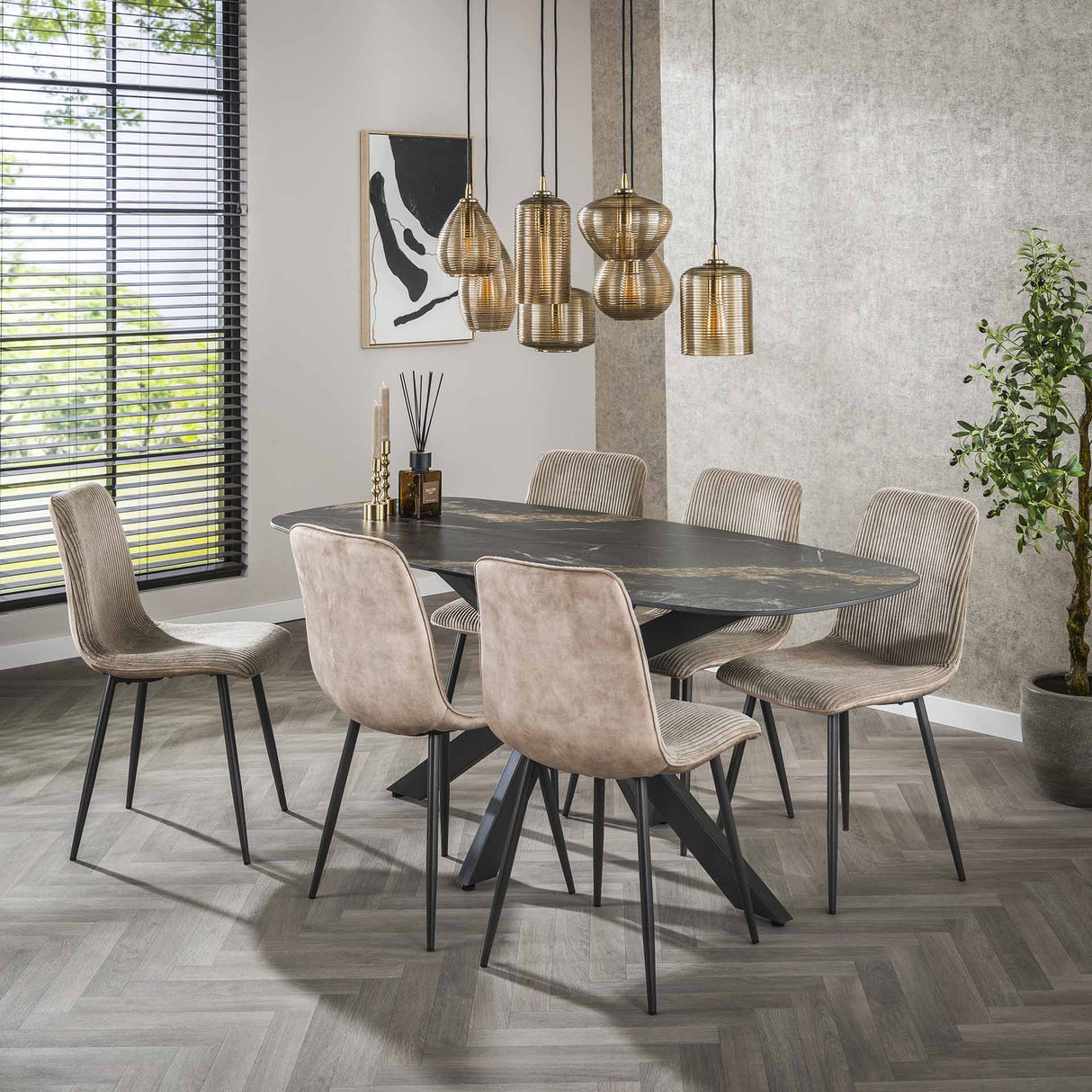Tavolo da pranzo Dolore 180x90 cm Ovale Danese Effetto Marmo Nero