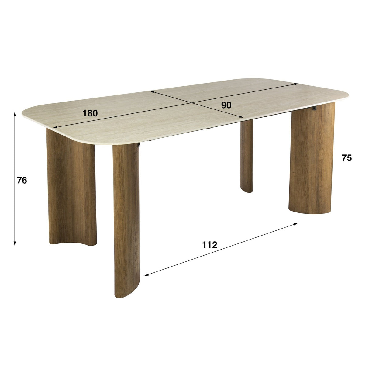 Eettafels - Eettafel Jimi Curvo Keramiek Travertin 180 cm - Dimehouse