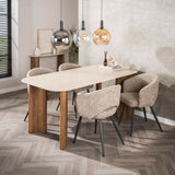Eettafels - Eettafel Jimi Curvo Keramiek Travertin 180 cm - Dimehouse