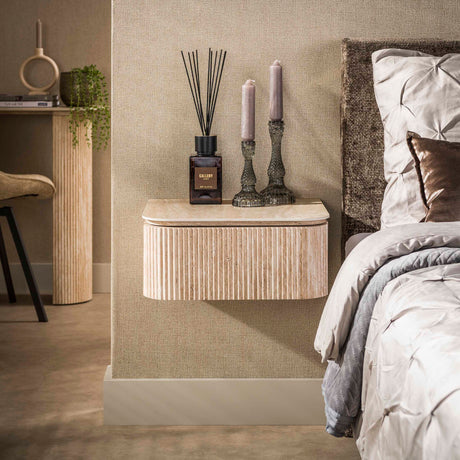 Comodino sospeso con 1 cassetto Jimi in ceramica travertino beige