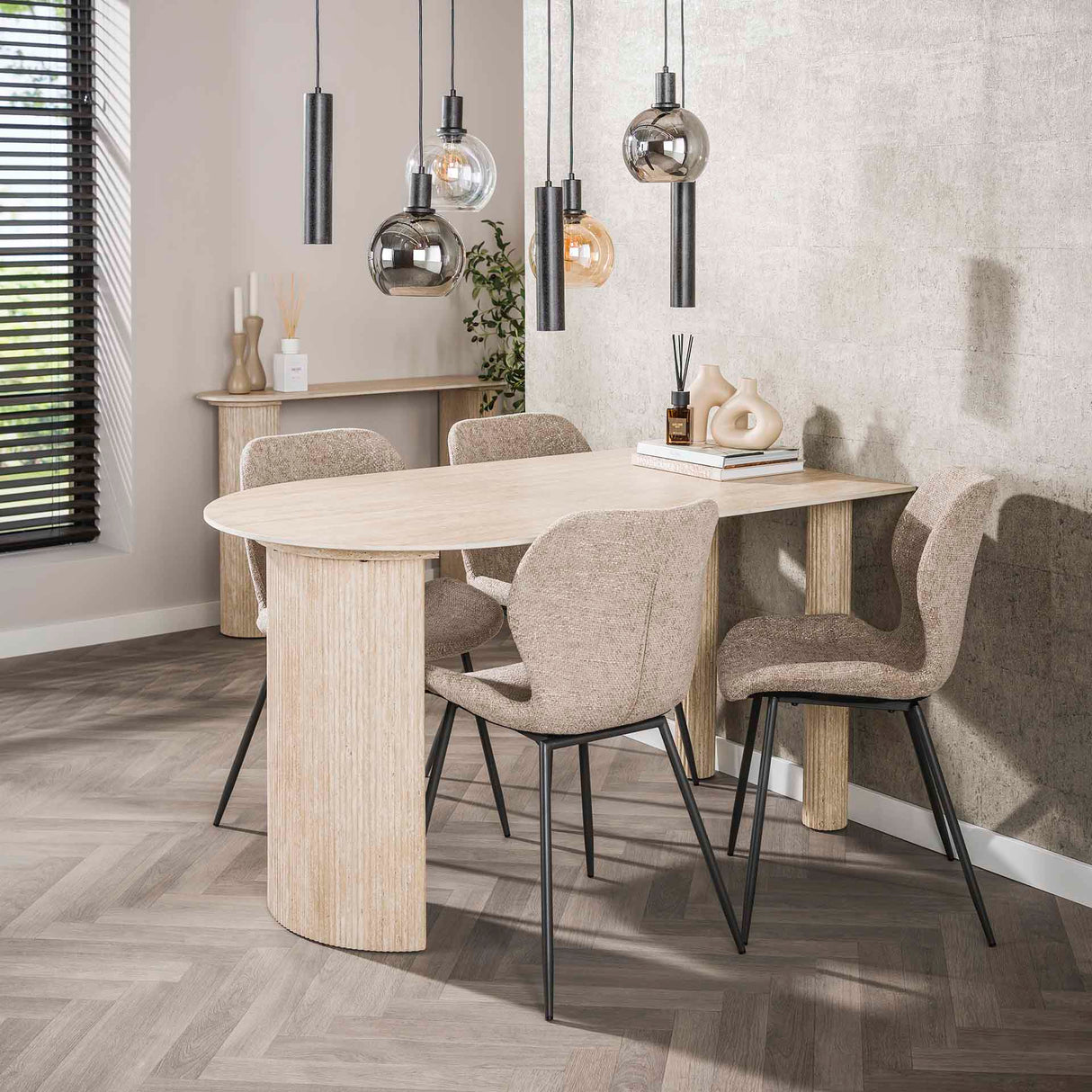 Eettafels - Archon Moderne Eettafel Keramiek Travertin 140x80 cm - Dimehouse