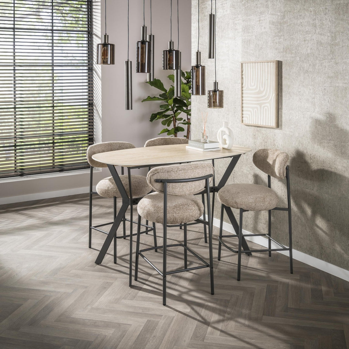 Bartafels - Archon Moderne Deens Ovaal Bartafel Keramiek Travertin 140 cm - Dimehouse