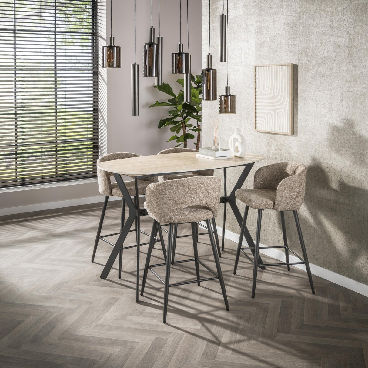 Bartafels - Archon Moderne Deens Ovaal Bartafel Keramiek Travertin 140 cm - Dimehouse