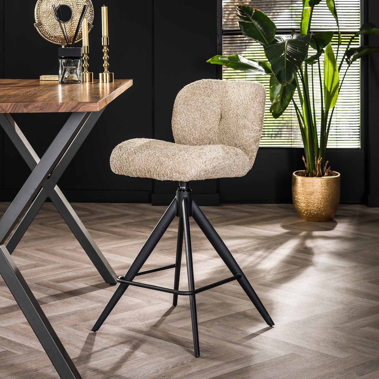 Barkrukken - Set van 2 barkrukken Lirio Bouclé Zand Comfort - Dimehouse