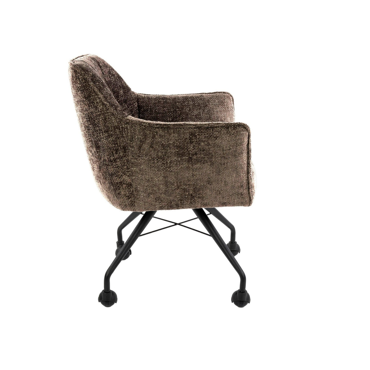 Eetkamerstoelen - Set van 2 Eetkamerstoelen Tova Stof Taupe Met Wieltjes - Dimehouse
