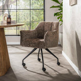 Eetkamerstoelen - Set van 2 Eetkamerstoelen Tova Stof Taupe Met Wieltjes - Dimehouse