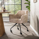 Eetkamerstoelen - Set van 2 Eetkamerstoelen Tova Stof Alura Zand Met Wieltjes - Dimehouse