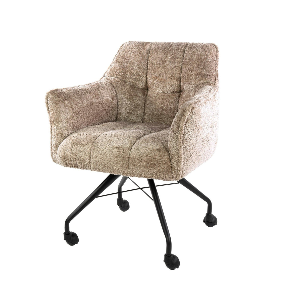 Eetkamerstoelen - Set van 2 Eetkamerstoelen Tova Stof Alura Zand Met Wieltjes - Dimehouse