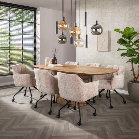 Set di 2 sedie da pranzo in tessuto Tova Hoven Rich Sand con ruote