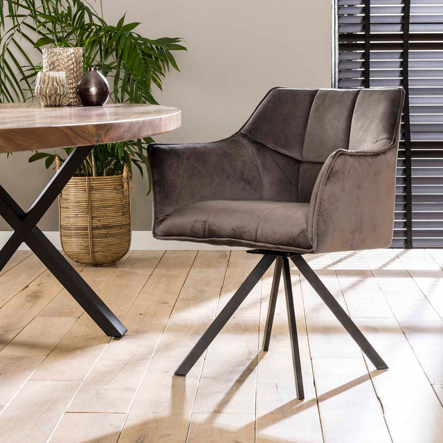 Eetkamerstoelen - Draaibare eetkamerstoel Lino antraciet velvet - Dimehouse