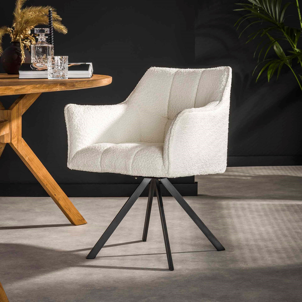 Eetkamerstoelen - Set van 2 Eetkamerstoelen Lino Bouclé wit draaibaar - Dimehouse