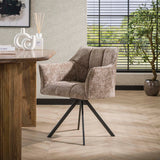 Eetkamerstoelen - Eetkamerstoel Lino Chenille Stof Rich Champagne Draaibaar - Dimehouse