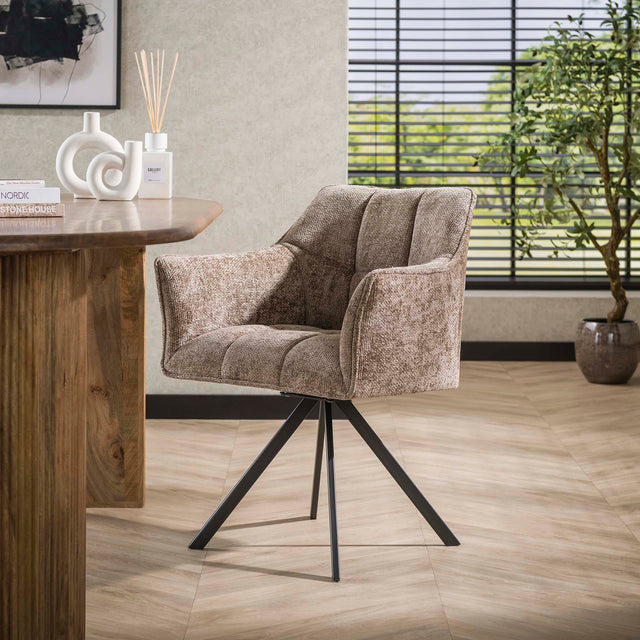 Eetkamerstoelen - Eetkamerstoel Lino Chenille Stof Rich Champagne Draaibaar - Dimehouse