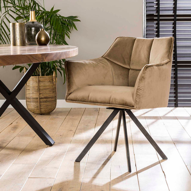 Eetkamerstoelen - Set van 2 Eetkamerstoelen Lino Velvet Champagne Draaibaar - Dimehouse