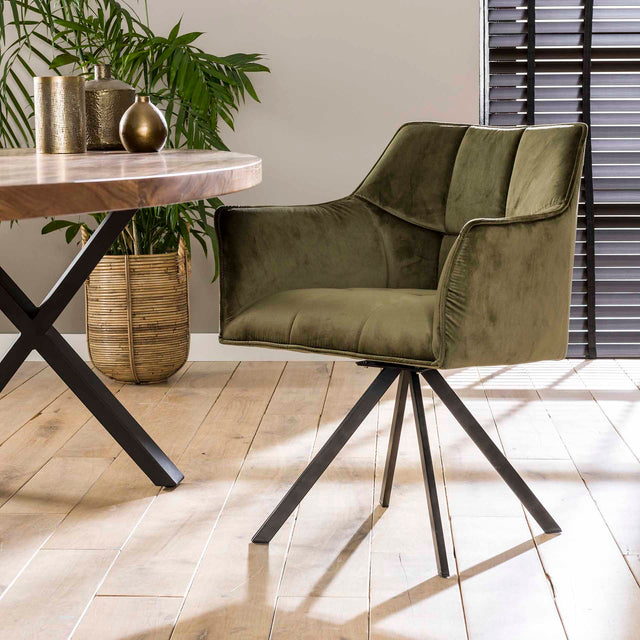 Eetkamerstoelen - Set van 2 Eetkamerstoelen Lino Velvet Groen Draaibaar - Dimehouse