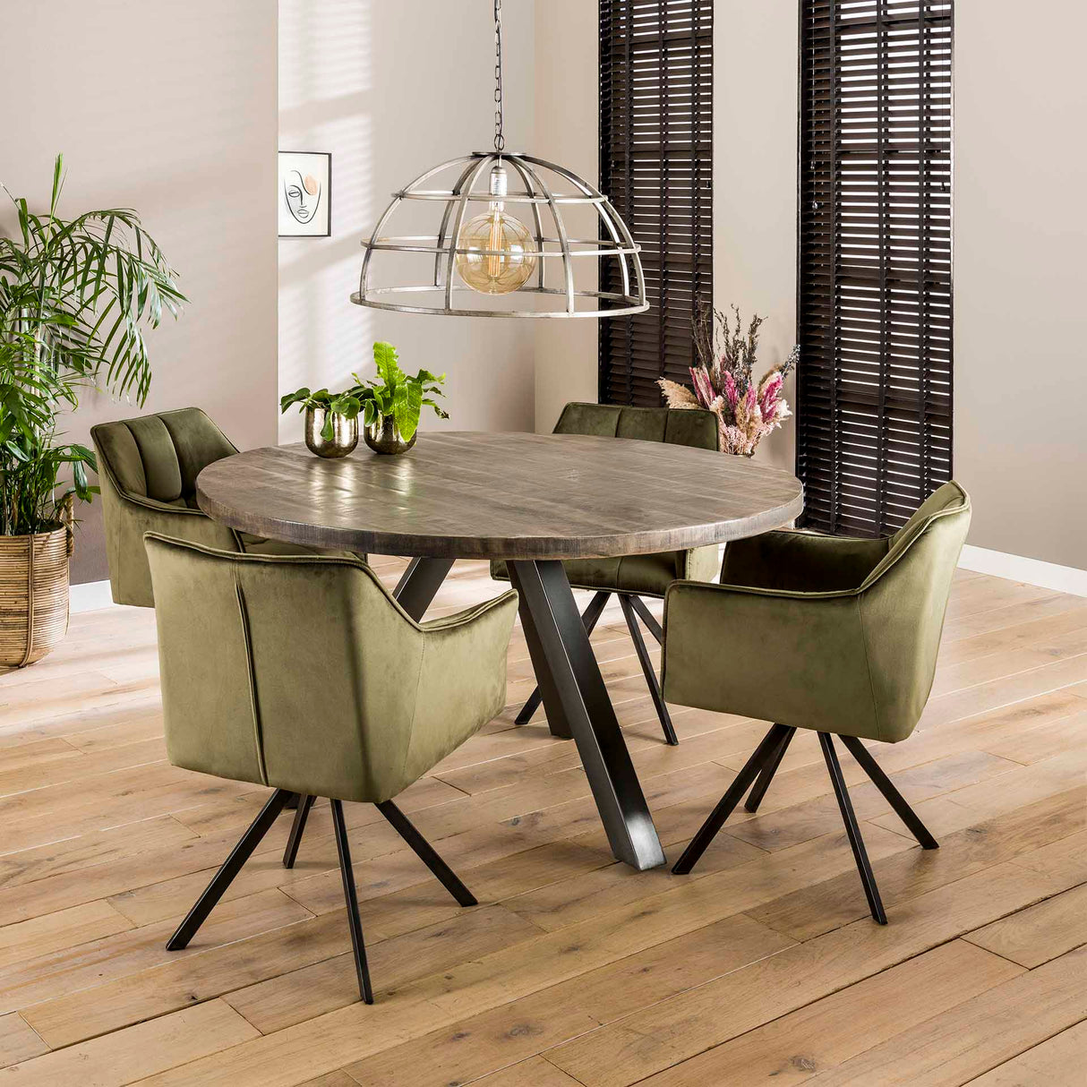 Eetkamerstoelen - Set van 2 Eetkamerstoelen Lino Velvet Groen Draaibaar - Dimehouse