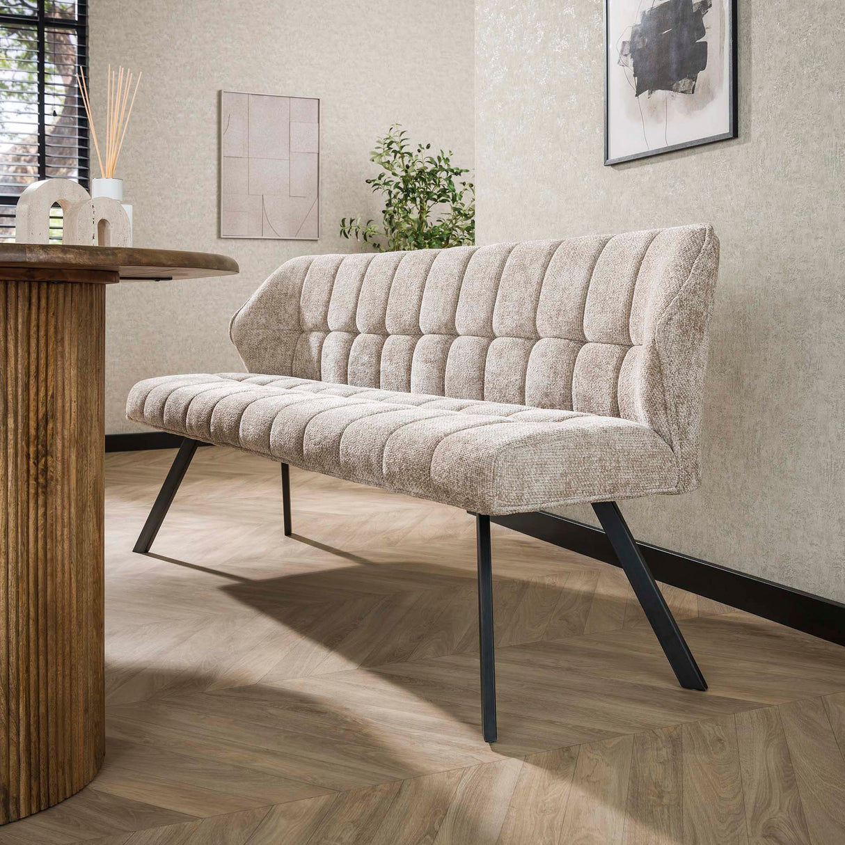 Divano per sala da pranzo Lino Tessuto Ciniglia Rich Sand 180 cm a quadri