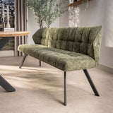 Eetkamerbanken - Eetkamerbank Chenille Stof Groen Geblokt 180 cm - Lino - Dimehouse