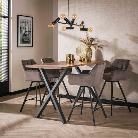 Set di 2 Sgabelli Bar Lino Velvet Antracite Girevoli