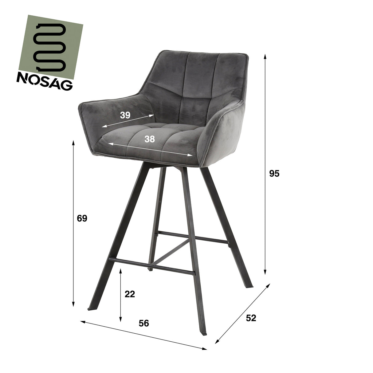 Set di 2 Sgabelli Bar Lino Velvet Antracite Girevoli