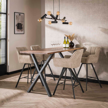 Set 2 Sgabelli Bar Lino Bouclé Sand Griglia Girevole