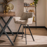 Set 2 Sgabelli Bar Lino Bouclé Sand Griglia Girevole