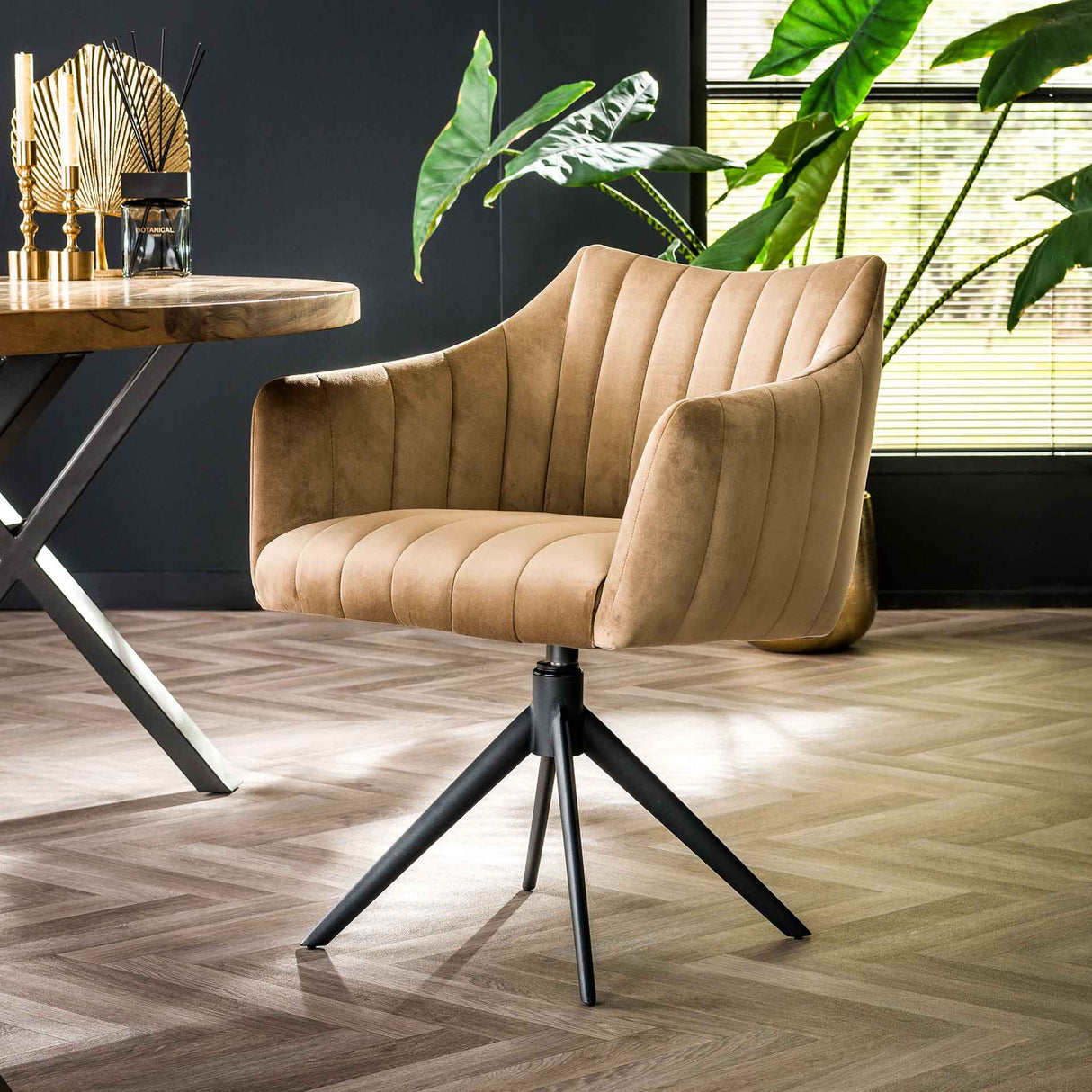 Set di 2 sedie da pranzo Monaco girevoli Velours Champagne