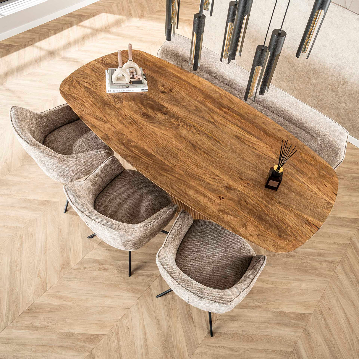 Eetkamerstoelen - Eetkamerstoel Chia Rich Stof Zand Draaibaar - Dimehouse