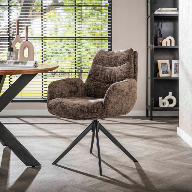 Eetkamerstoelen - Eetkamerstoel Elite Taupe Chenille Stof Rich Draaibaar - Dimehouse