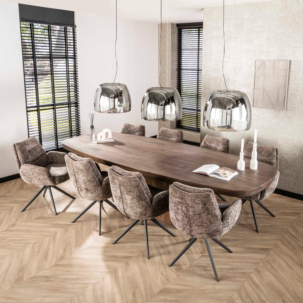 Eetkamerstoelen - Eetkamerstoel Elite Taupe Chenille Stof Rich Draaibaar - Dimehouse