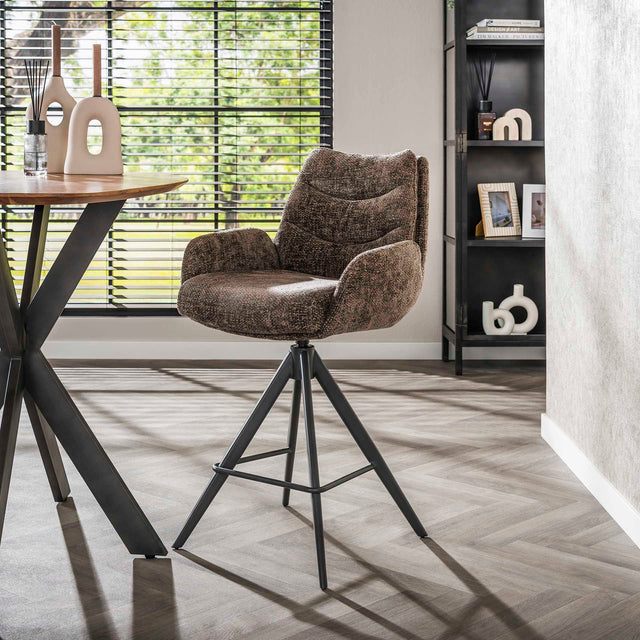 Barkrukken - Barkruk Elite Taupe Chenille Stof Rich Draaibaar - Dimehouse