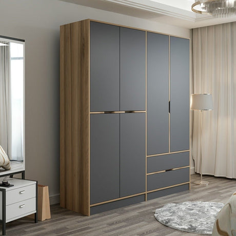 Armadio Elina Melaminico Antracite Oro 185x208x52 cm