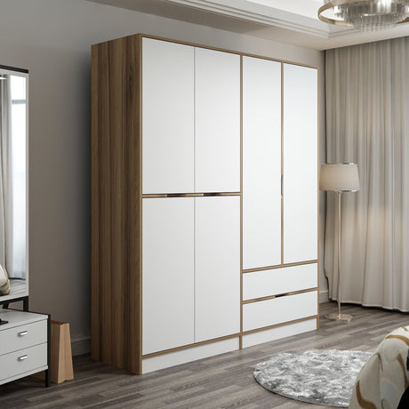 Armadio Elina Bianco Oro Melaminico 185x208x52 cm