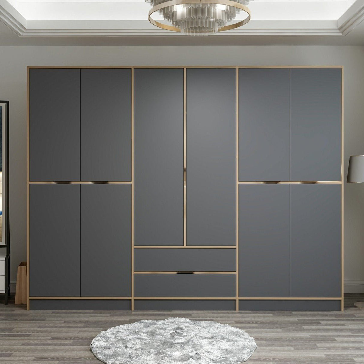 Armadio Elina Melaminico Antracite Oro 277x208x52 cm