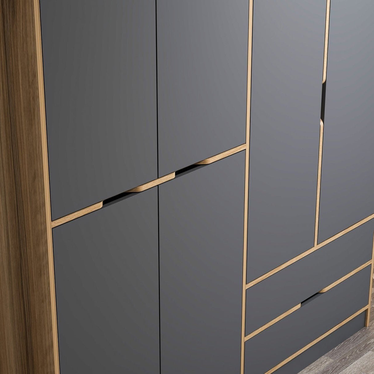 Armadio Elina Melaminico Antracite Oro 277x208x52 cm
