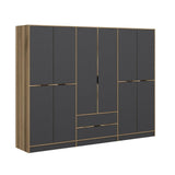 Armadio Elina Melaminico Antracite Oro 277x208x52 cm