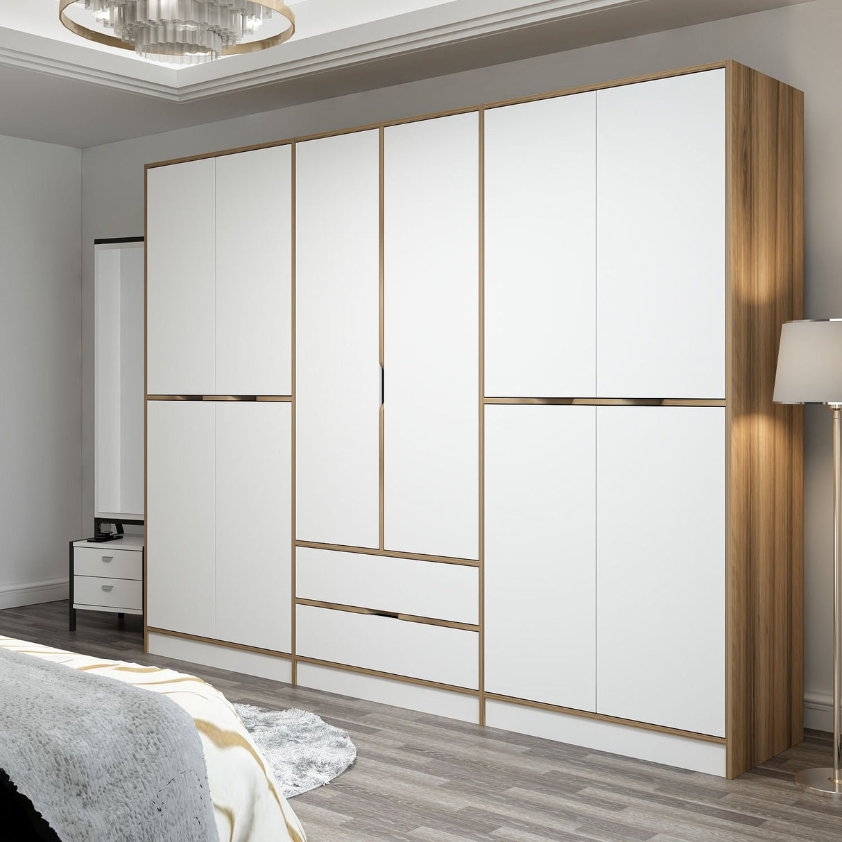 Kledingkasten - Kledingkast Elina Wit Goud Melamine 277x208x52 cm - Dimehouse