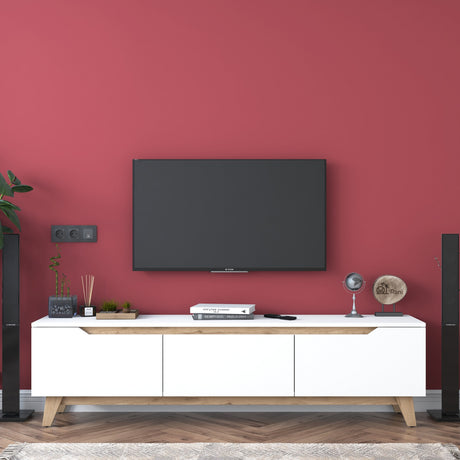 Mobile TV Osiris Bianco Noce Chiaro Melaminico 180x48,6x35 cm