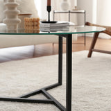 Tavolino Rotondo in Vetro 75 cm - Struttura in Metallo Nero